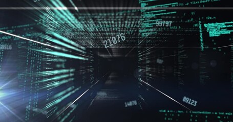 Animation of data processing over light trails - Powered by Adobe