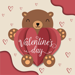 Isolated cute bear holding multi layer heart shape Valentine day Vector