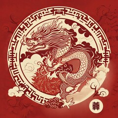 Chinese New Year 2024 with chinese Dragon. Generative AI
