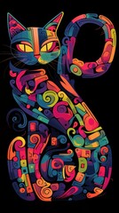 Colorful abstract cat. Generative AI