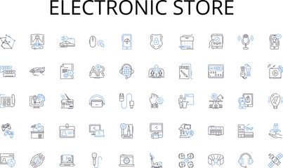 Fototapeta na wymiar Electronic store line icons collection. Fashion, Style, Clothing, Dress, Suit, Garment, Outfit vector and linear illustration. Apparel,Wardrobe,Tuxedo outline signs set Generative AI