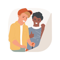 Joystick game isolated cartoon vector illustration. Hanging out with friends, teen leisure time, play joystick retro game, having fun together, entertainment, arcades club vector cartoon.