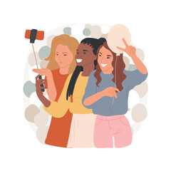 Girls party isolated cartoon vector illustration. Teenagers making selfies, friends leisure time, girl holding smartphone and taking photo, teens communication at party vector cartoon.