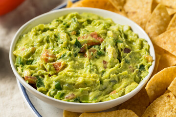 Homemade Avocado Guacamole and Tortilla Chips