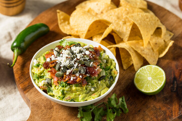 Homemade Gourmet Fancy Guacamole with Toppings