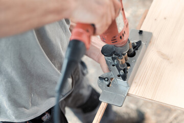 Detail in focus of a jig used by a woodworker