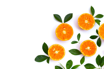 Orange fruits on white background. Citrus fruits low in calories, high in vitamin C and fiber
