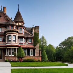 Fototapeta na wymiar 18 A Queen Anne-style house with turrets and a mixture of styles and materials4, Generative AI