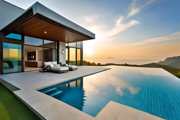 Fototapeta na wymiar Unmatched Serenity: Modern Villa with a Tranquil Atmosphere