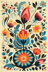Fototapeta na wymiar Colorful, folk, flowers pattern illustration made with Generative AI 