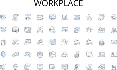 Workplace line icons collection. Legal, Advocacy, Litigation, Counselor, Advice, Expert, Service vector and linear illustration. Strategy,Representation,Negotiation outline signs set Generative AI