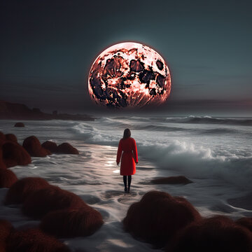 "Red Moon Ocean Stand"
 Generative AI