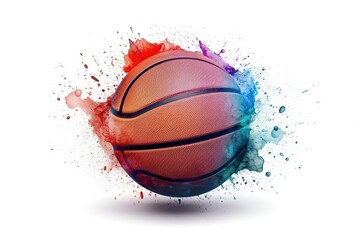 Fototapeta na wymiar Basketball with colorful paint splatter. Generative AI