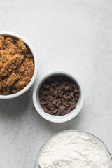 Mise en place of ingredients for making blondies, the process of making blondies or cake