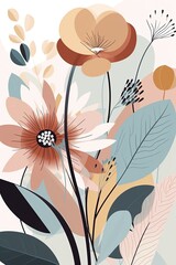Modern, pastel warm colors, simple flat flower drawing vector style illustration made with Generative AI 