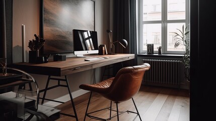 Minimalistic home office with sleek desk. AI generated