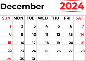 December 2024 calendar  with clean look