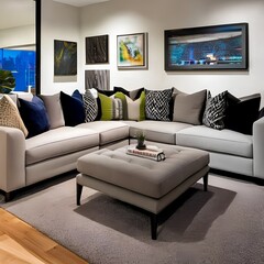 5 A contemporary living room with a sectional sofa, colorful pillows, and a gallery wall4, Generative AI