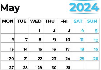 May 2024 calendar  with clean look