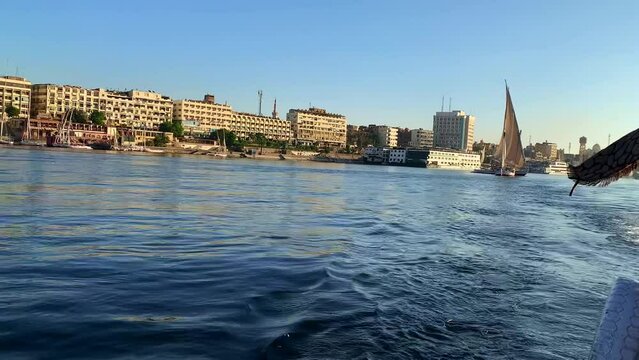 4k video of  Nile river cruise during sunset in Aswan, Egypt
