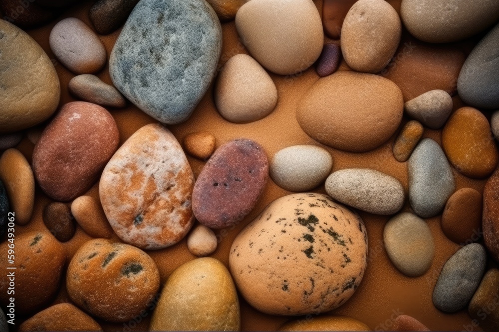 Poster collection of various rocks displayed on a table. generative ai