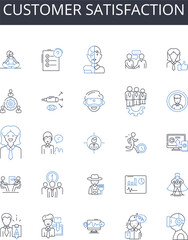 Customer satisfaction line icons collection. Client contentment, Patron pleasure, Shopper cheer, Consumer joy, Audience delight, User gratification, Guest happiness vector and linear Generative AI