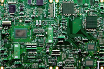 Fototapeta premium detailed view of a motherboard from a computer. Generative AI