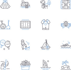 Surfing line icons collection. Waves, Board, Beach, Ocean, Swell, Barrels, Stoke vector and linear illustration. Carving,Riptide,Wipeout outline signs set Generative AI