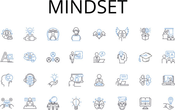 Mindset line icons collection. Attitude, Perspective, Outlook, Philosophy, Belief system, Mentality, Worldview vector and linear illustration. Approach,Frame of mind,State of mind Generative AI