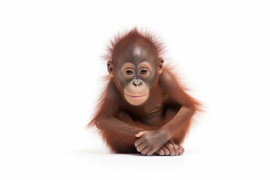 a baby orang utan isolated on white. AI generative image.