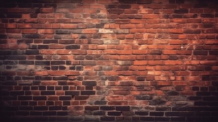 Plakat Old brick wall with shade of spot light. Horizontal wide brick wall background. Generative ai