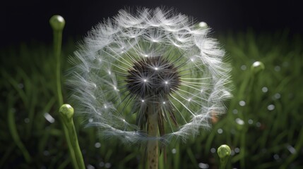 Dandelion clock isolated against a green background. Generative ai