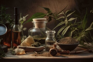 Illustration of cannabis as a natural healing medicine. Generative AI