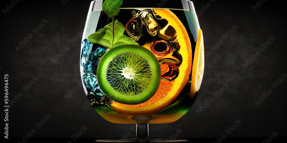 Aufkleber refreshing drink adorned with chunks of orange and kiwi generative ai
