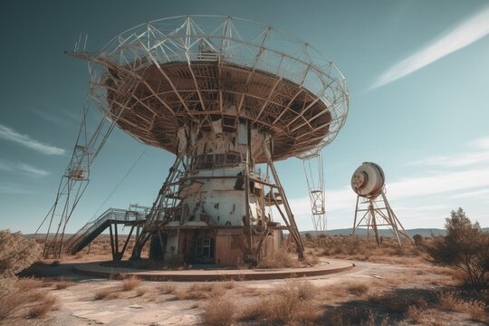 Abandoned irbene ghost town's radio telescope. Generative AI