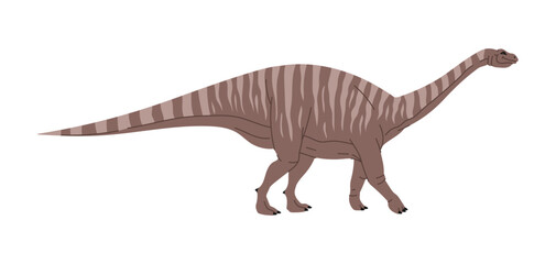 Obraz na płótnie Canvas Melanorosaurus basal sauropodomorph dinosaur. Cartoon striped dino prehistoric funny comic animal. Vector vertebrae of Spinosaurus, spine lizard