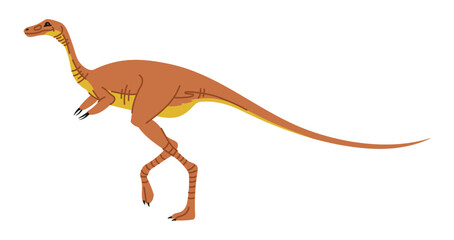 Troodon T-rex orange isolated cartoon dinosaur character. Vector theropod extinct baby raptor prehistoric animal. Cute dino T-rex hunter