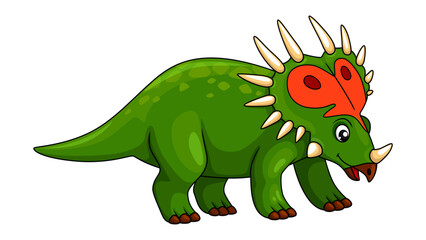 Cartoon styracosaurus dinosaur character. Isolated vector genus of herbivorous ceratopsian dino from the Cretaceous Period Campanian stage. Ancient spiky monster lizard, wild prehistoric reptile