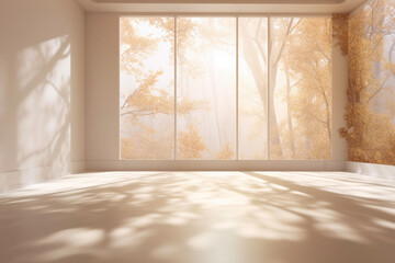 Minimal Beige Room for Product Presentation Soft Gentle Light Shining through a Window Wall Shadow Textured Background Plaster Generative AI