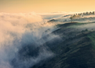 Fototapeta premium fog in the canyon. Autumn morning in the Dnister river valley. Nature of Ukraine