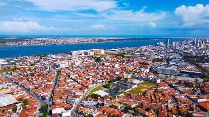City of Aracaju, showing buildings and the bridge that gives access to the municipality of Barra dos Coqueiros. - obrazy, fototapety, plakaty