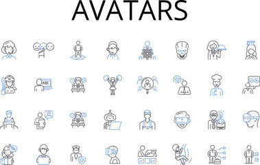 Avatars line icons collection. Comrades, Doppelgangers, Alternates, Twins, Counterparts, Emulations, Replicas vector and linear illustration. Reflections,Figures,Characters outline signs Generative AI