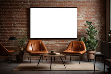 interior of a room, brick wall, poster mockup, industrial design 