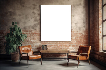 interior of a room, poster mockup, brick wall, industrial design 
