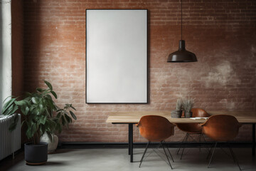 interior of a room, poster mockup, brick wall, 