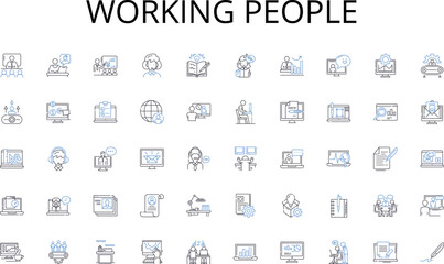 Working people line icons collection. Command, Central, Authority, Power hub, Management, Dominance, Monitor vector and linear illustration. Organization,System,Supervisor outline signs Generative AI