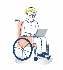 車椅子でノートパソコン作業をする男性