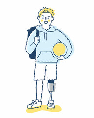 ボールを持っている義足の若い男性