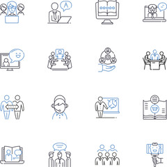 Fototapeta na wymiar Advising line icons collection. Guidance, Support, Advice, Consultation, Assistance, Mentorship, Counsel vector and linear illustration. Direction,Coaching,Instruction outline signs set Generative AI