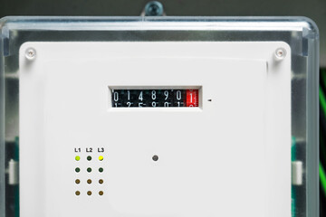 Closeup view of electric meter. Measuring device